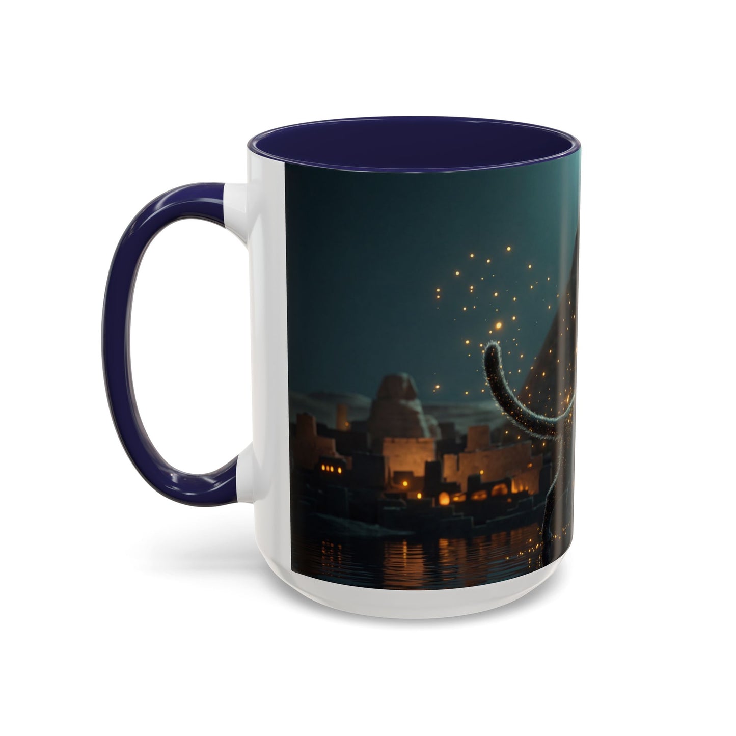 Pharaoh Cat Accent Coffee Mug (11, 15oz) – Golden Stardust Nile Sentinel