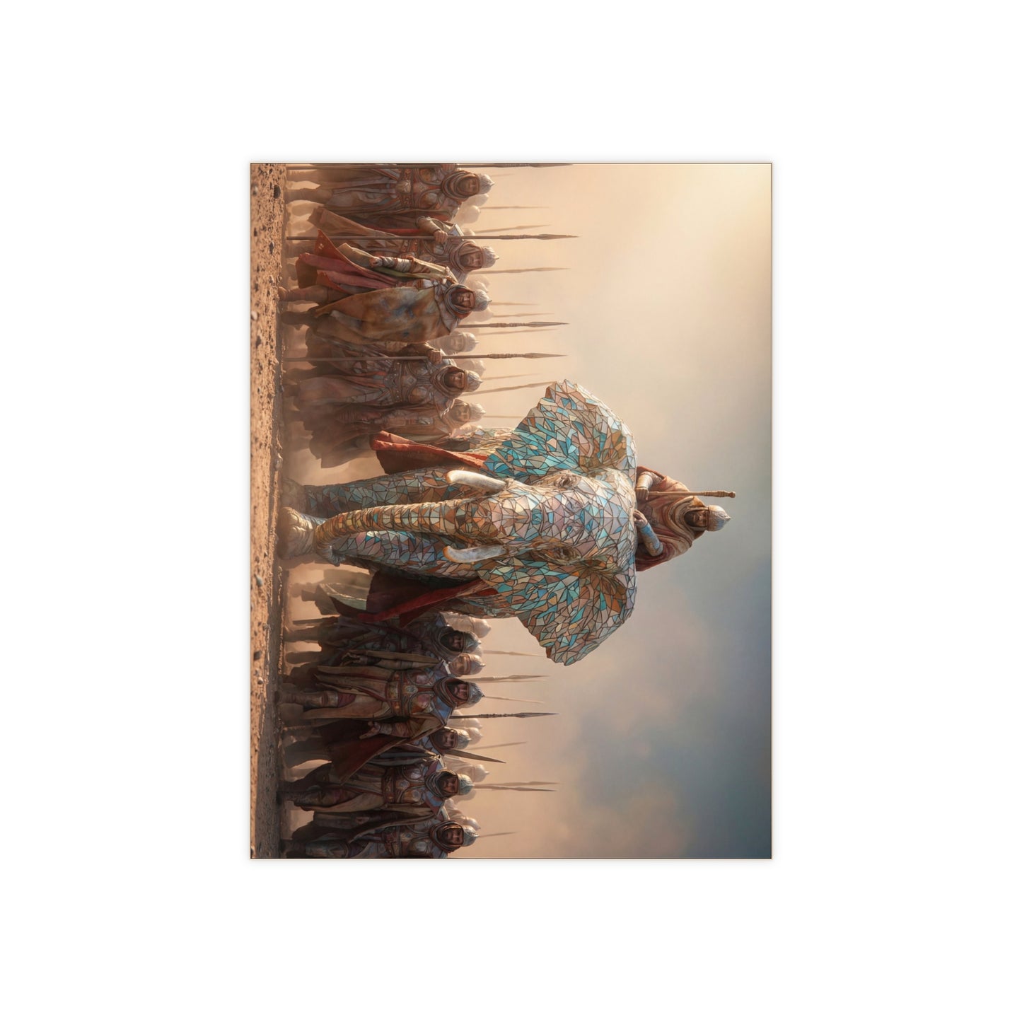 Mosaic Elephant Warlord Ceramic Photo Tile – Sun-Dusted Regal March