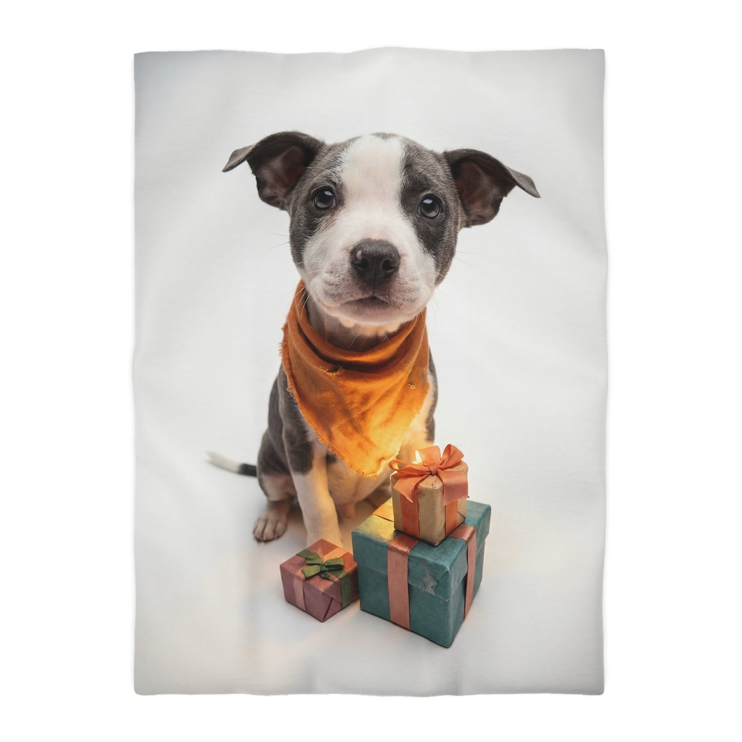 Tiny Gift-Giver Microfiber Duvet Cover – Warm Orange Bandana & Wrapped Presents