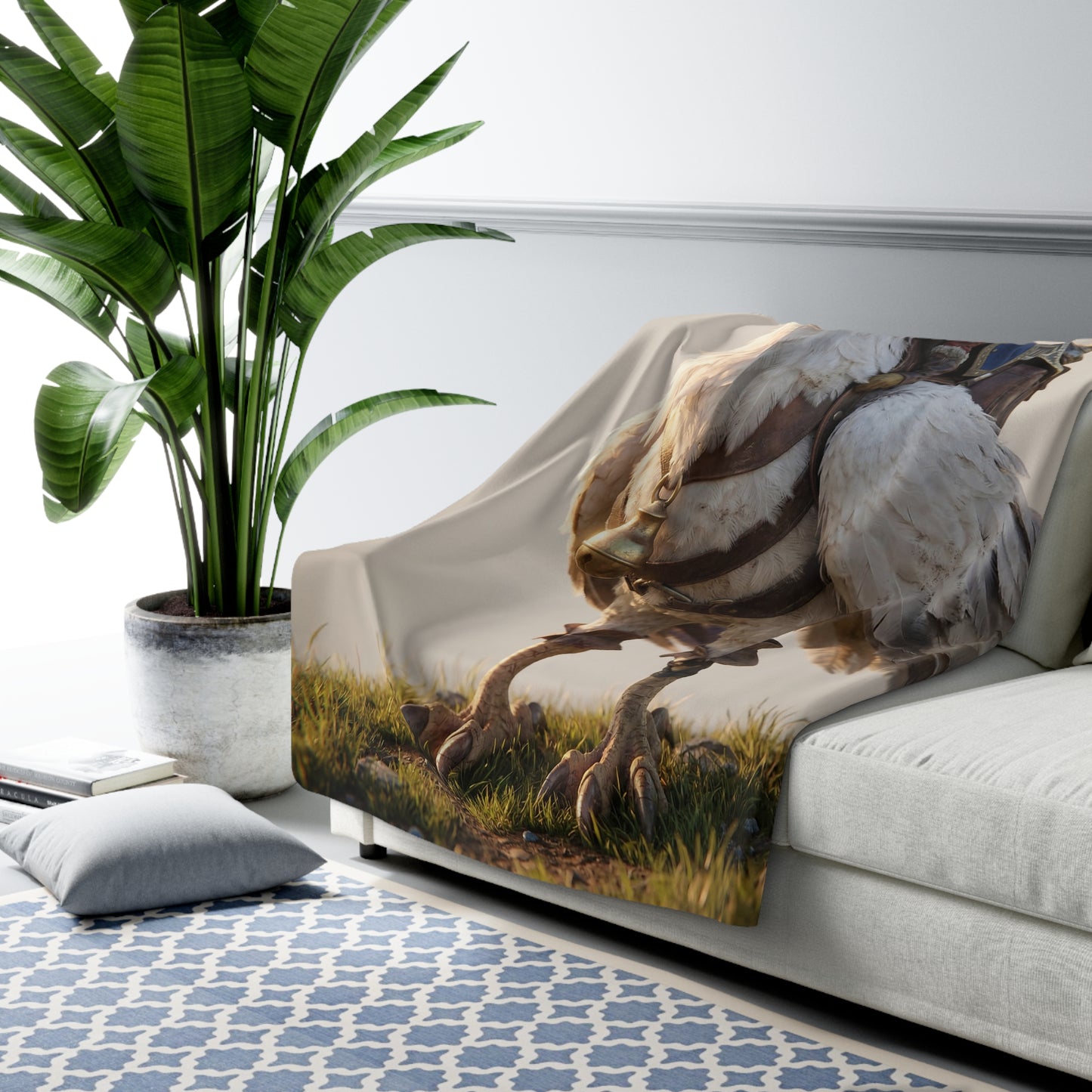 Young Rider on White Hawk Sherpa Fleece Blanket – Sunset Journey Companion
