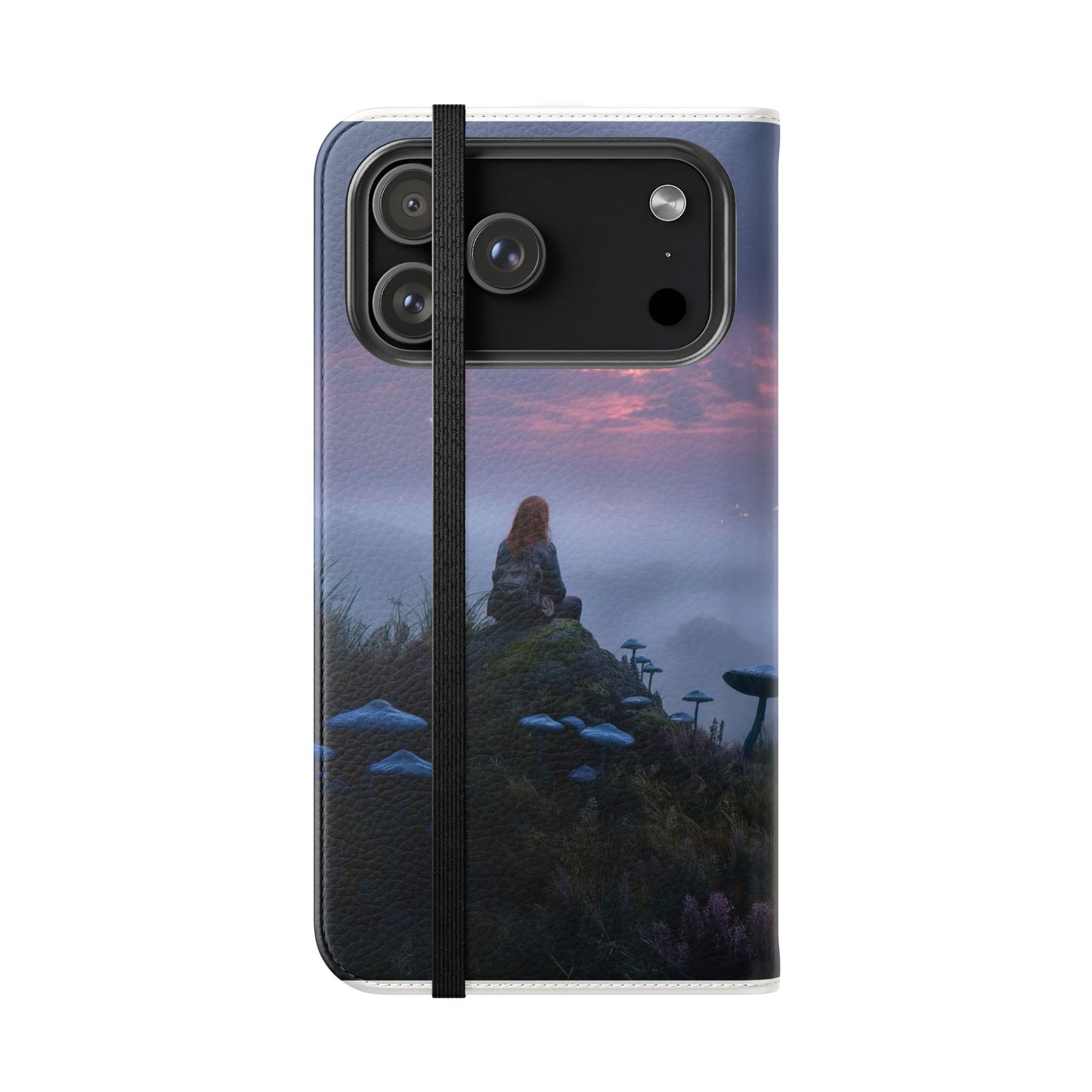Misty Hilltop Flip Cases – Red-Haired Wanderer at Twilight