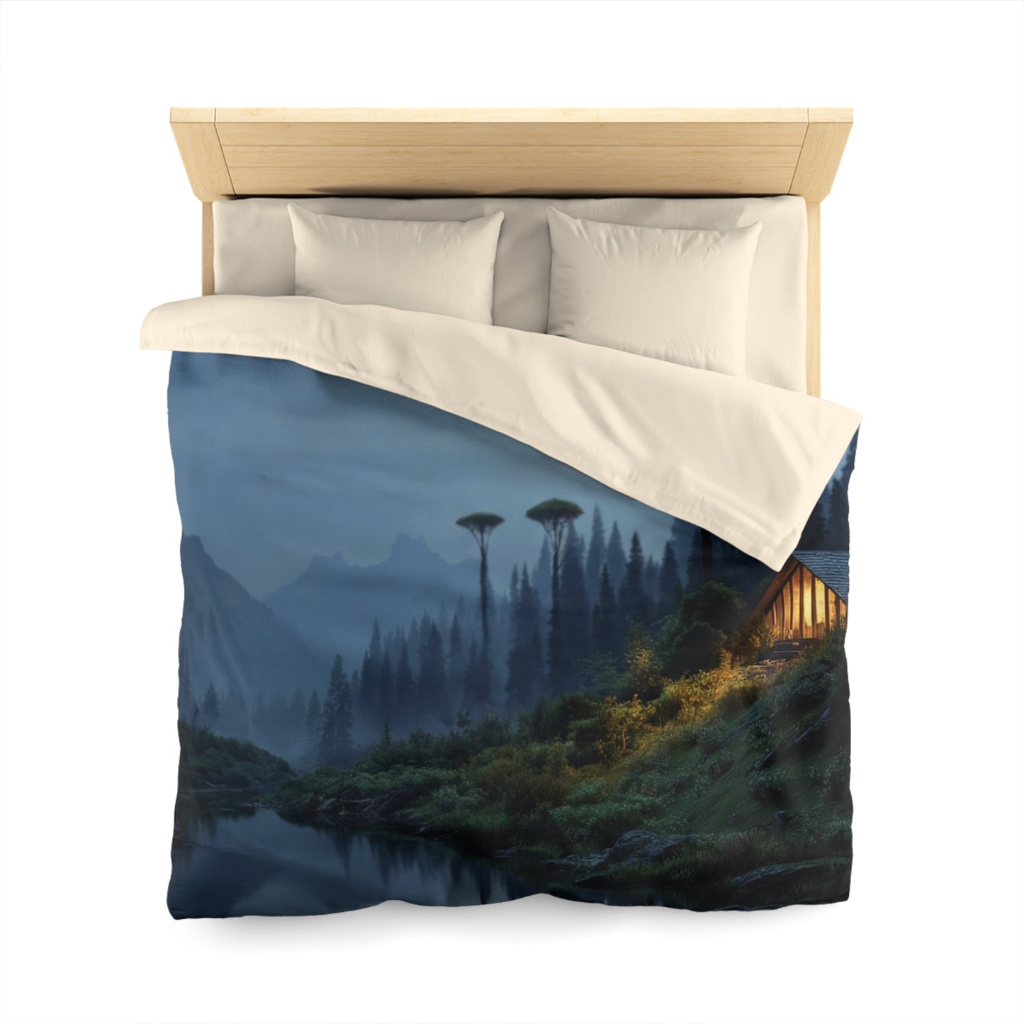 Moonlit Cabin Duvet Cover – Whispering Peaks & Silent Waters
