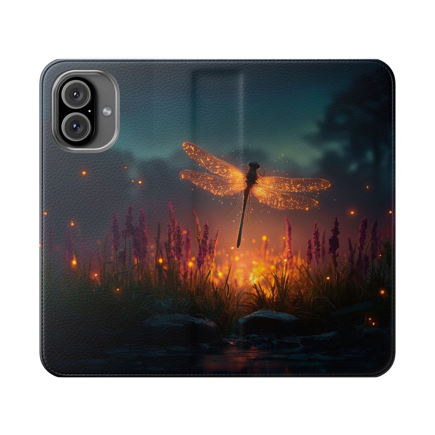 Bioluminescent Dragonfly Flip Cases – Glowing Amber Wings Over Twilight Marsh