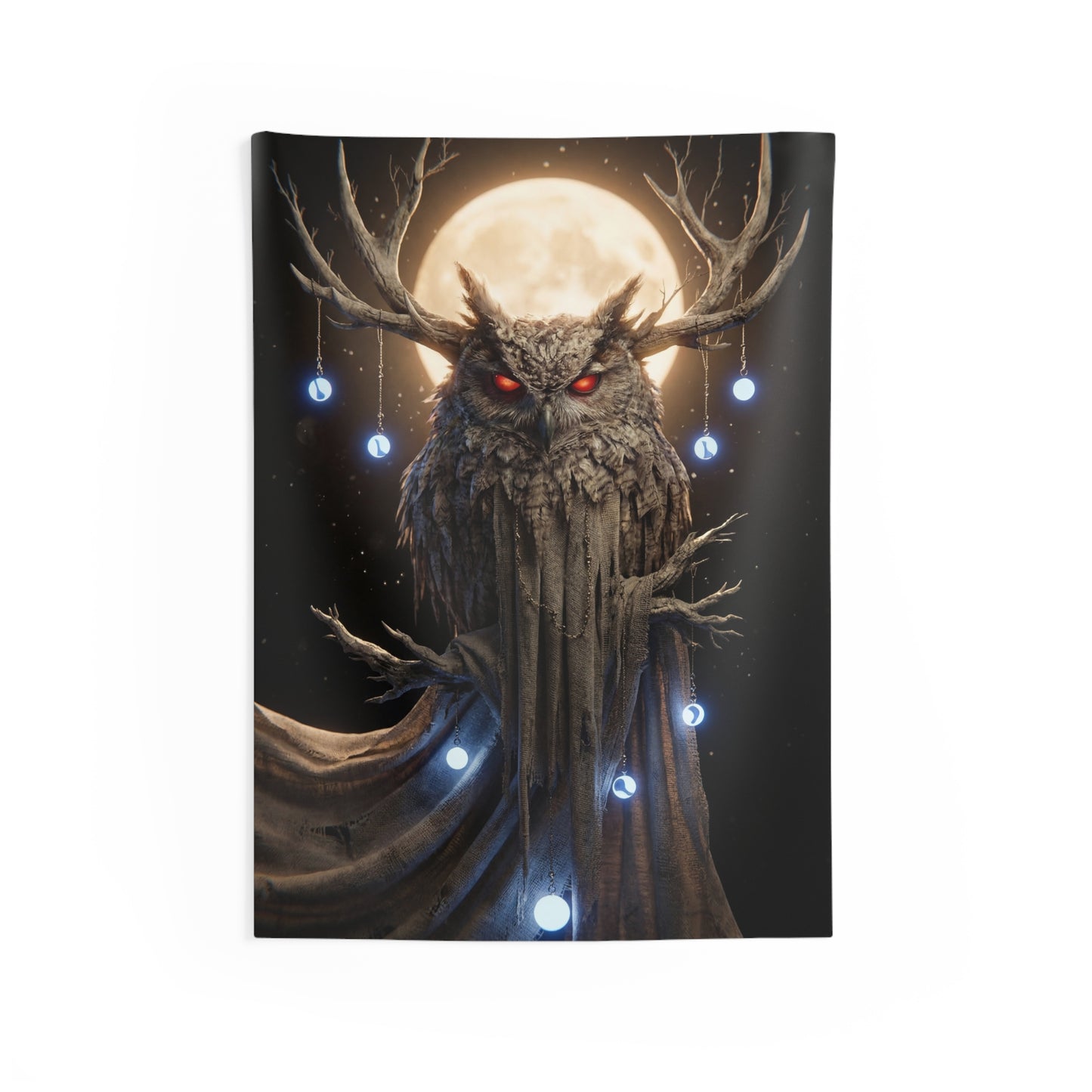 Lunar Owl Sentinel Indoor Wall Tapestries – Wisdom Under the Full Moon Glow