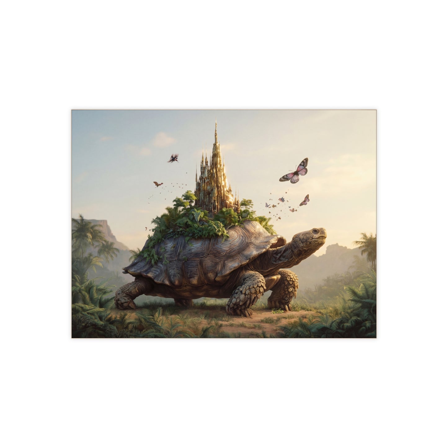 Castle on Tortoise Ceramic Photo Tile – Guardian of the Verdant Realm