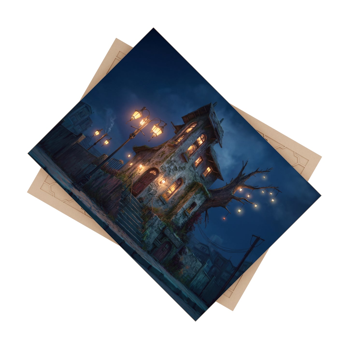 Trollskull Inn Ceramic Photo Tile – Warm Light in a Worn Stone World