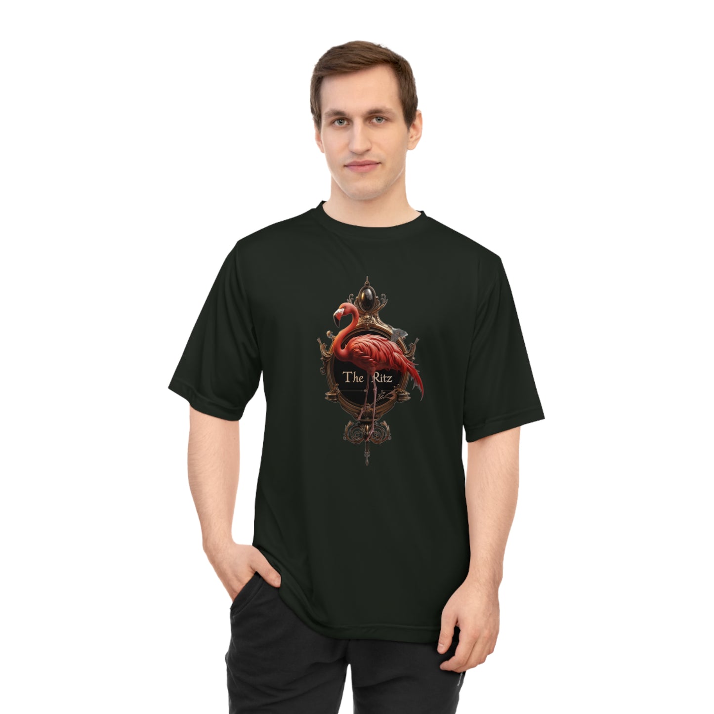 Crimson Flamingo Ornate Frame Tee – Golden Ritz Manor Emblem
