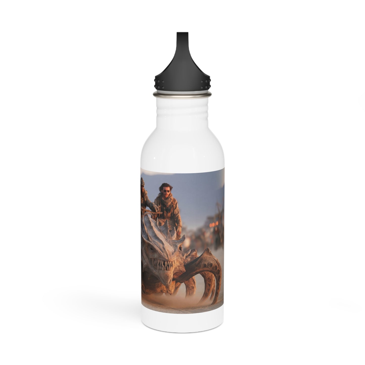 Desert Drifters Stainless Steel Water Bottle – Dusty Sandworm Ride at Sunset