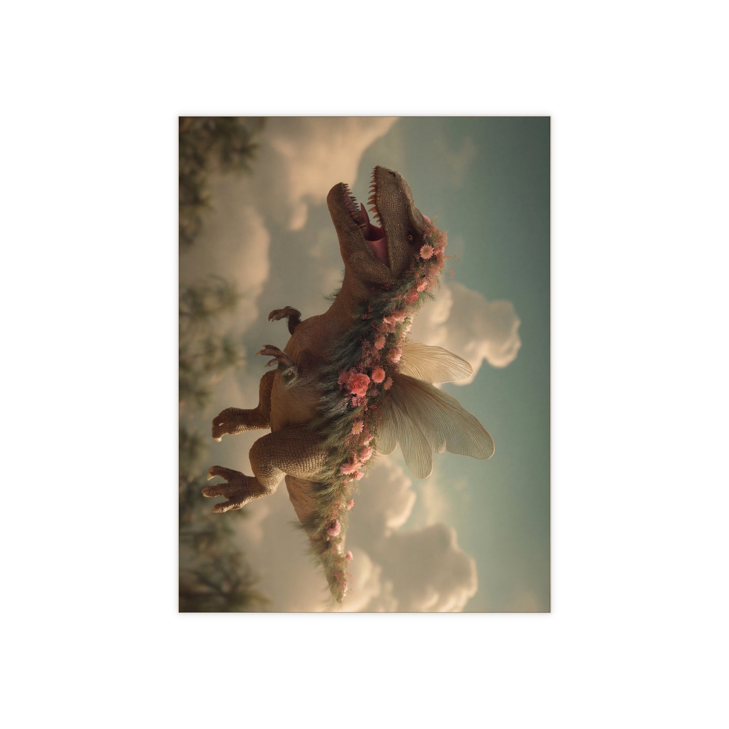 Floral Winged Tyrannosaurus Ceramic Photo Tile – Skyborne Garden Guardian
