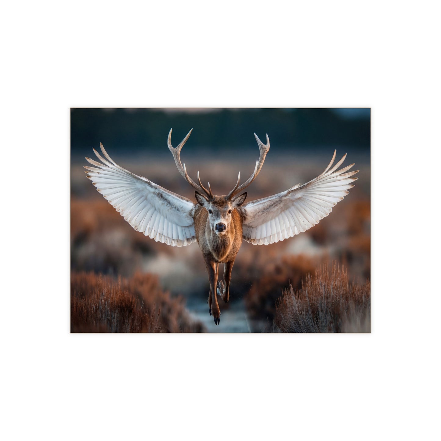 Winged Stag Ceramic Photo Tile – Forest Spirit in Flight