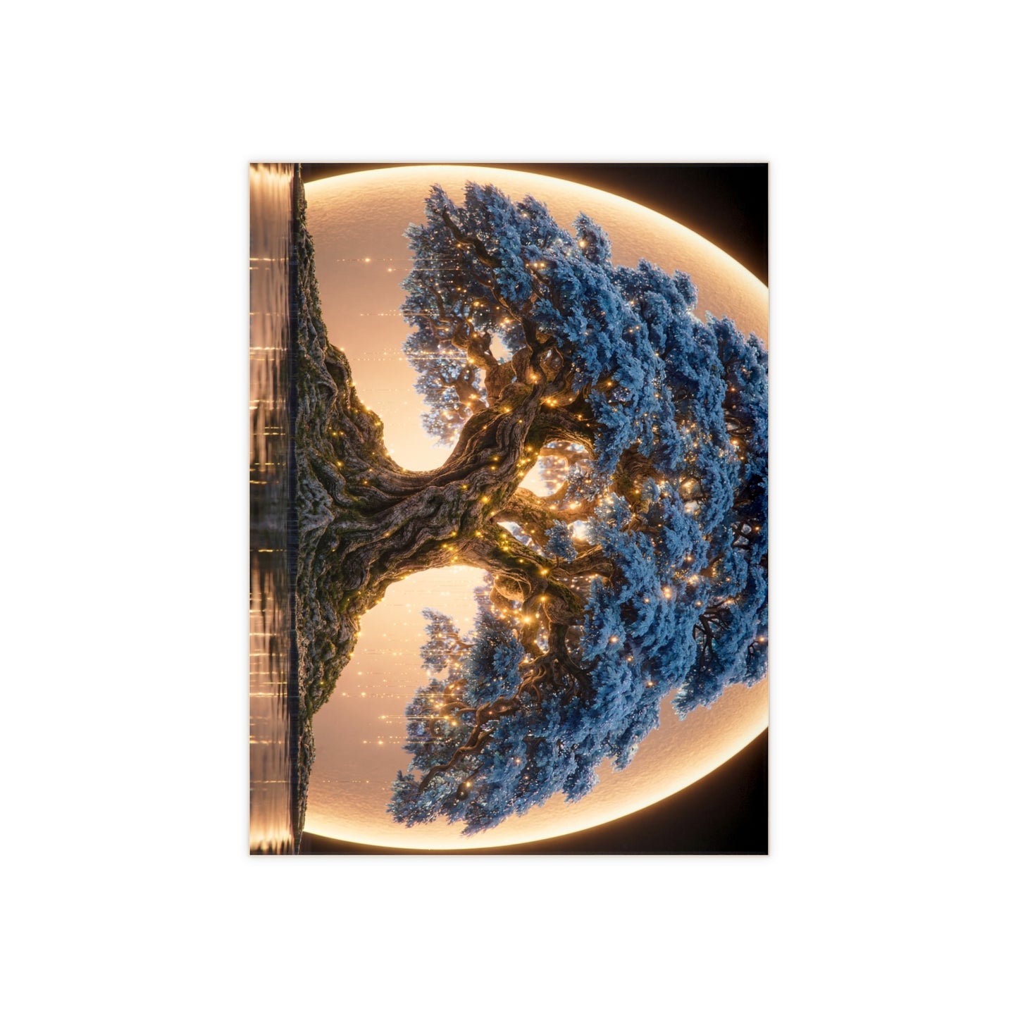 Moonlit Oracle Tree Ceramic Photo Tile – Whispering Wisdom Under Golden Light