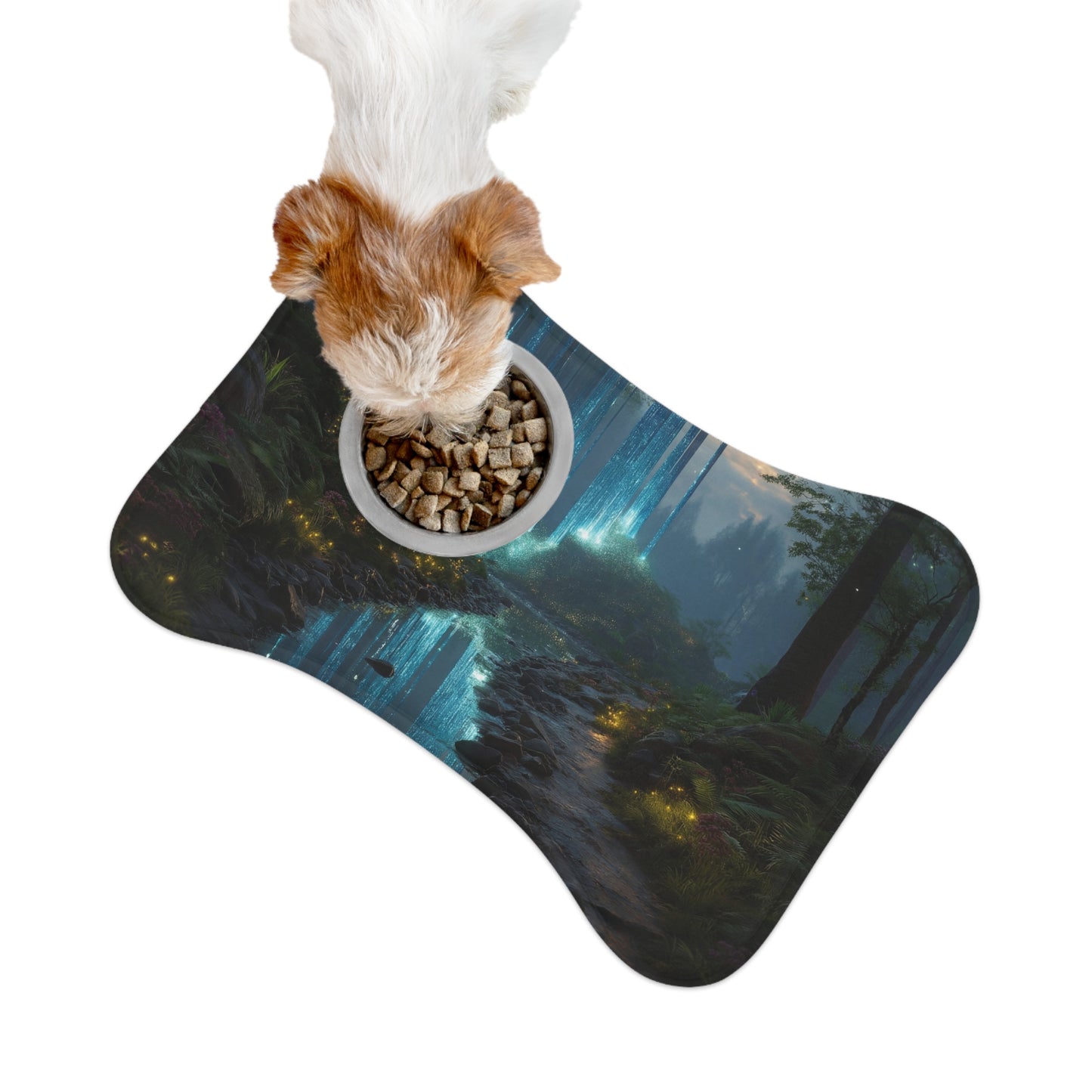 Celestial Waterfall Pet Feeding Mats – Azure Light Through Ancient Pines