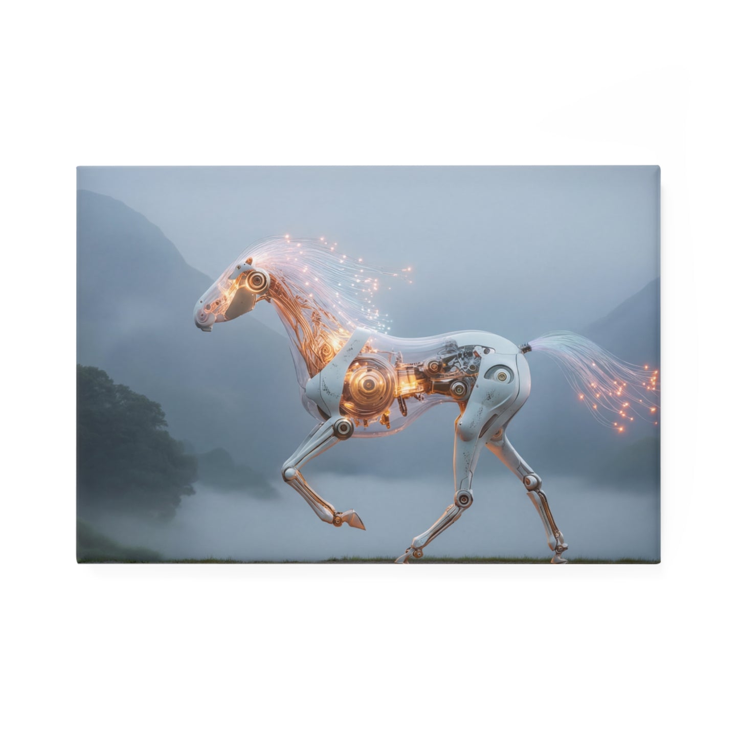 Cyber Steed Button Magnet, Rectangle (1 & 10 pcs) – Glowing Circuitry in Misty Dawn