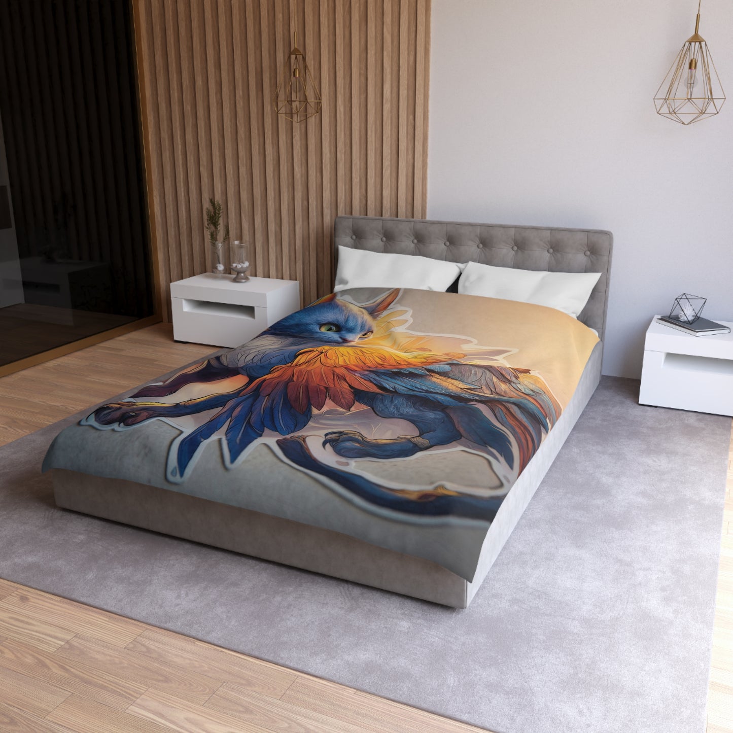 Azure Winged Cat Microfiber Duvet Cover – Sunset Feather Dreamscape