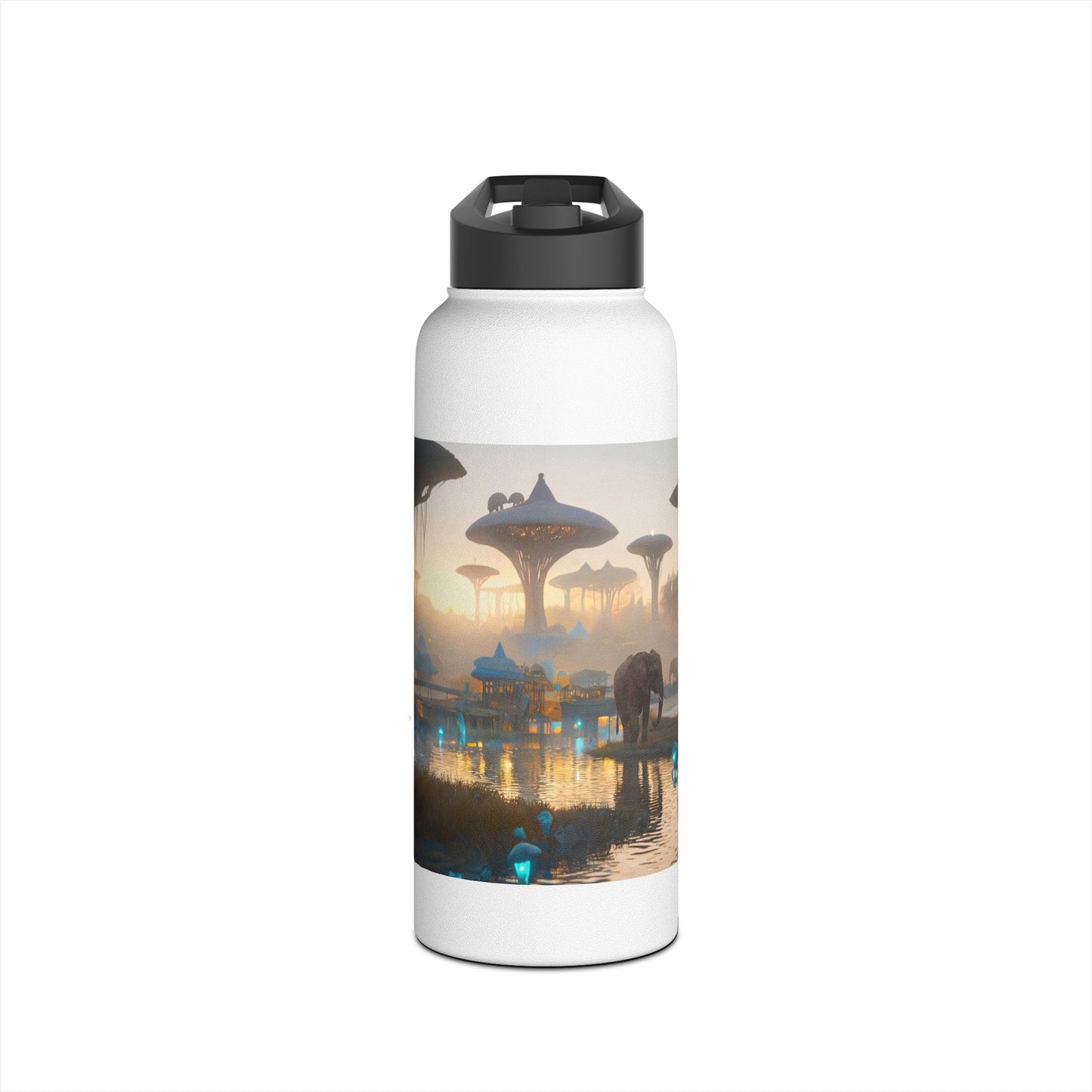 Misty Savannah Elephants Stainless Steel Water Bottle, Standard Lid – Dawn’s Whispering Herd