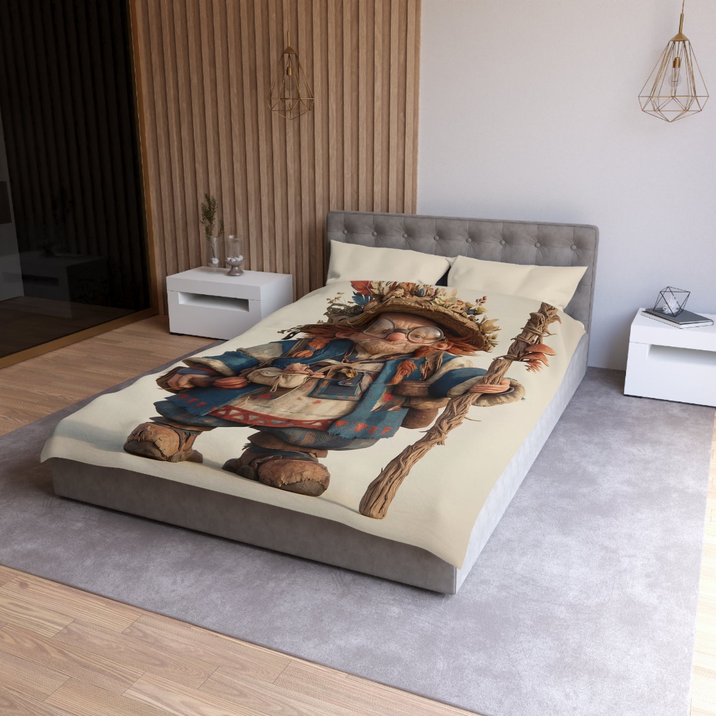 Forest Wiseman Microfiber Duvet Cover – Earth-Toned Herbal Gatherer