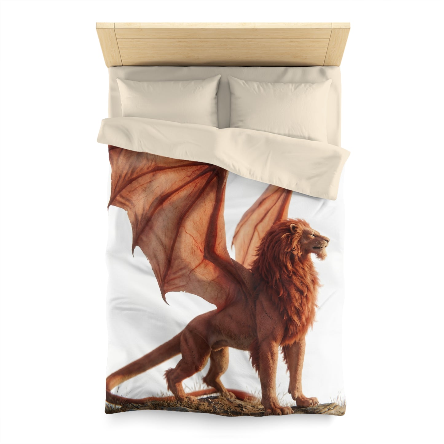 Winged Lion Sentinel Microfiber Duvet Cover – Sunset Majesty on the Ridge