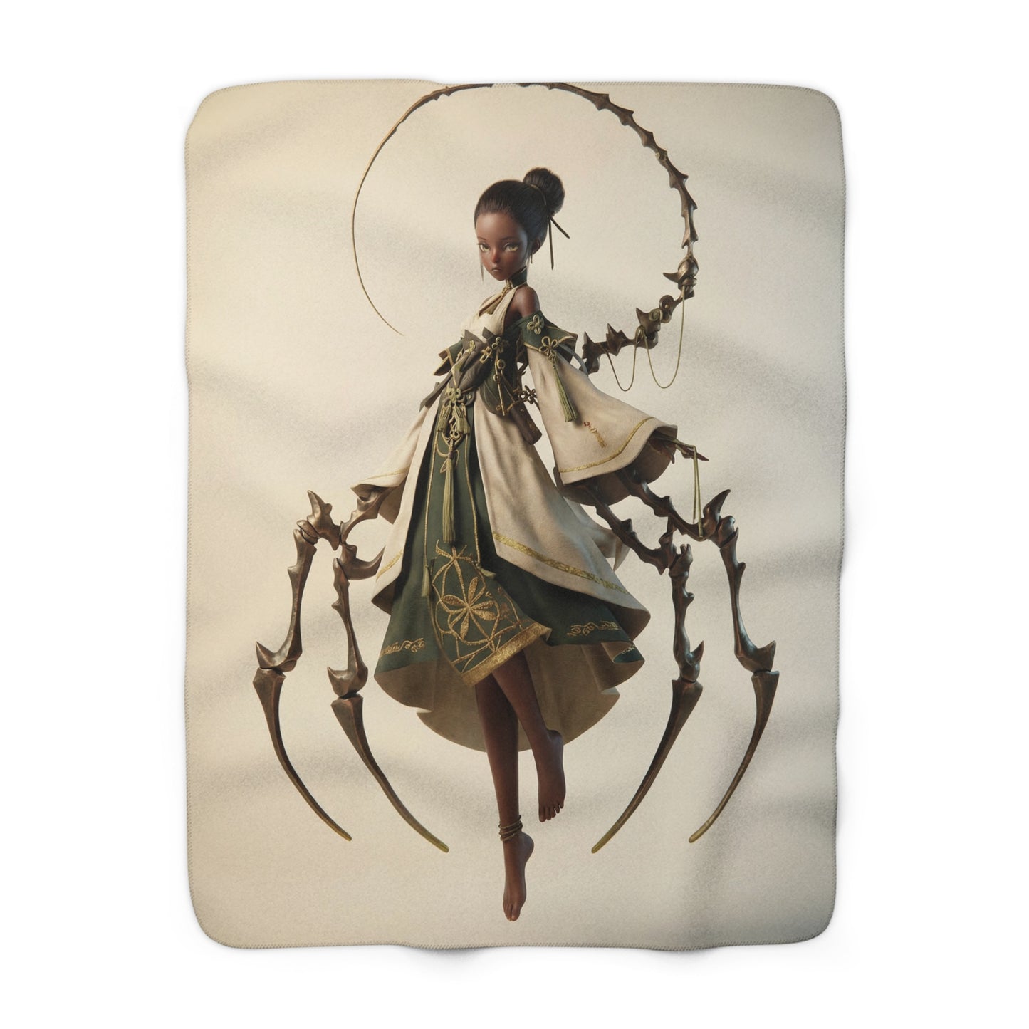 Ethereal Sentinel Sherpa Fleece Blanket – Verdant Guardian with Thorn Halo
