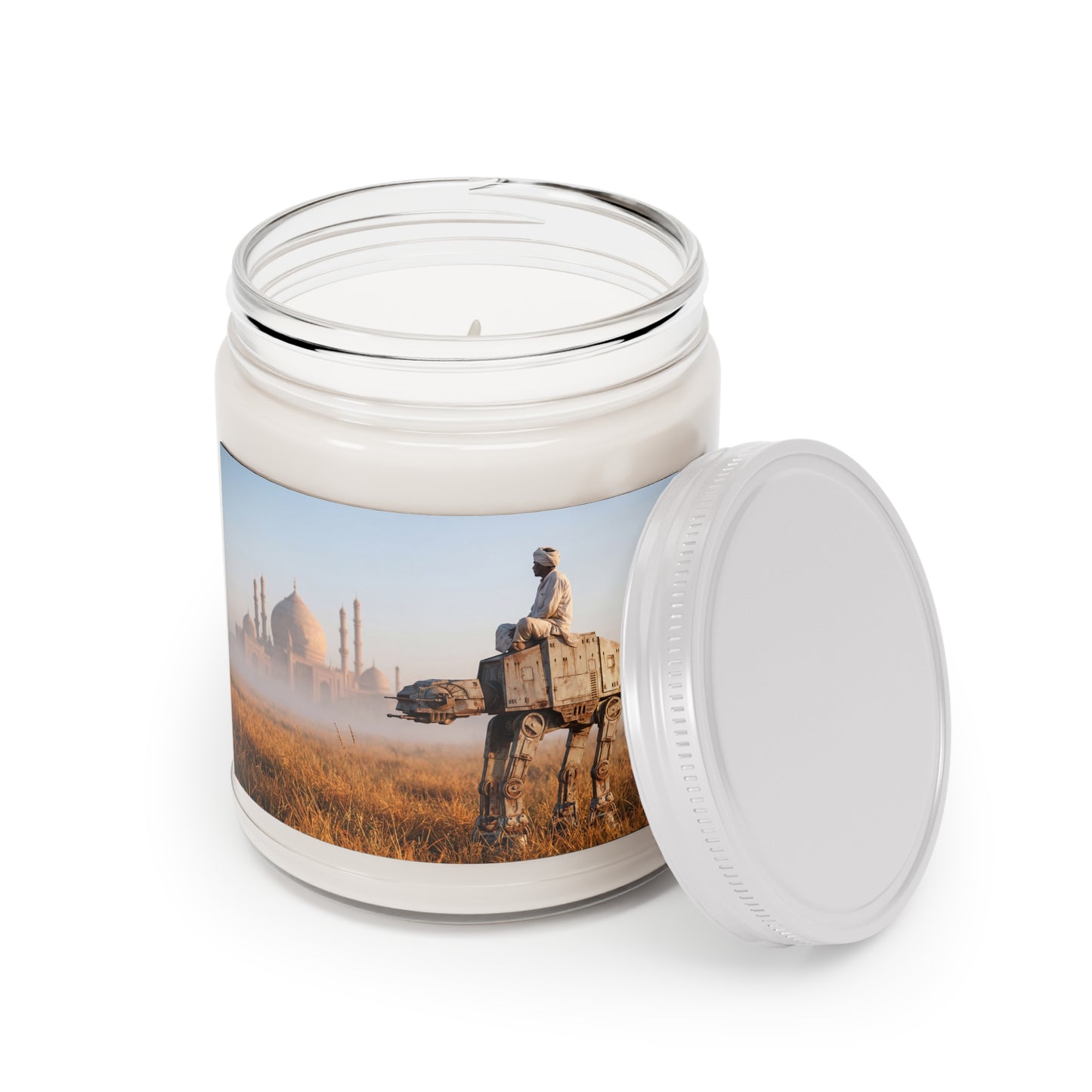 Taj Mahal AT-AT Scented Soy Candles with White Lid, 9oz – Silent Journey Through Golden Fields