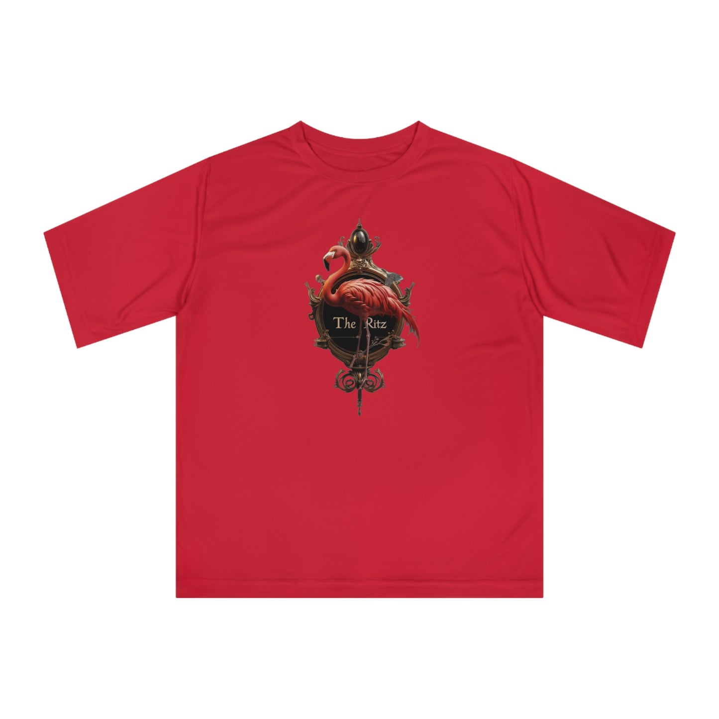 Crimson Flamingo Ornate Frame Tee – Golden Ritz Manor Emblem