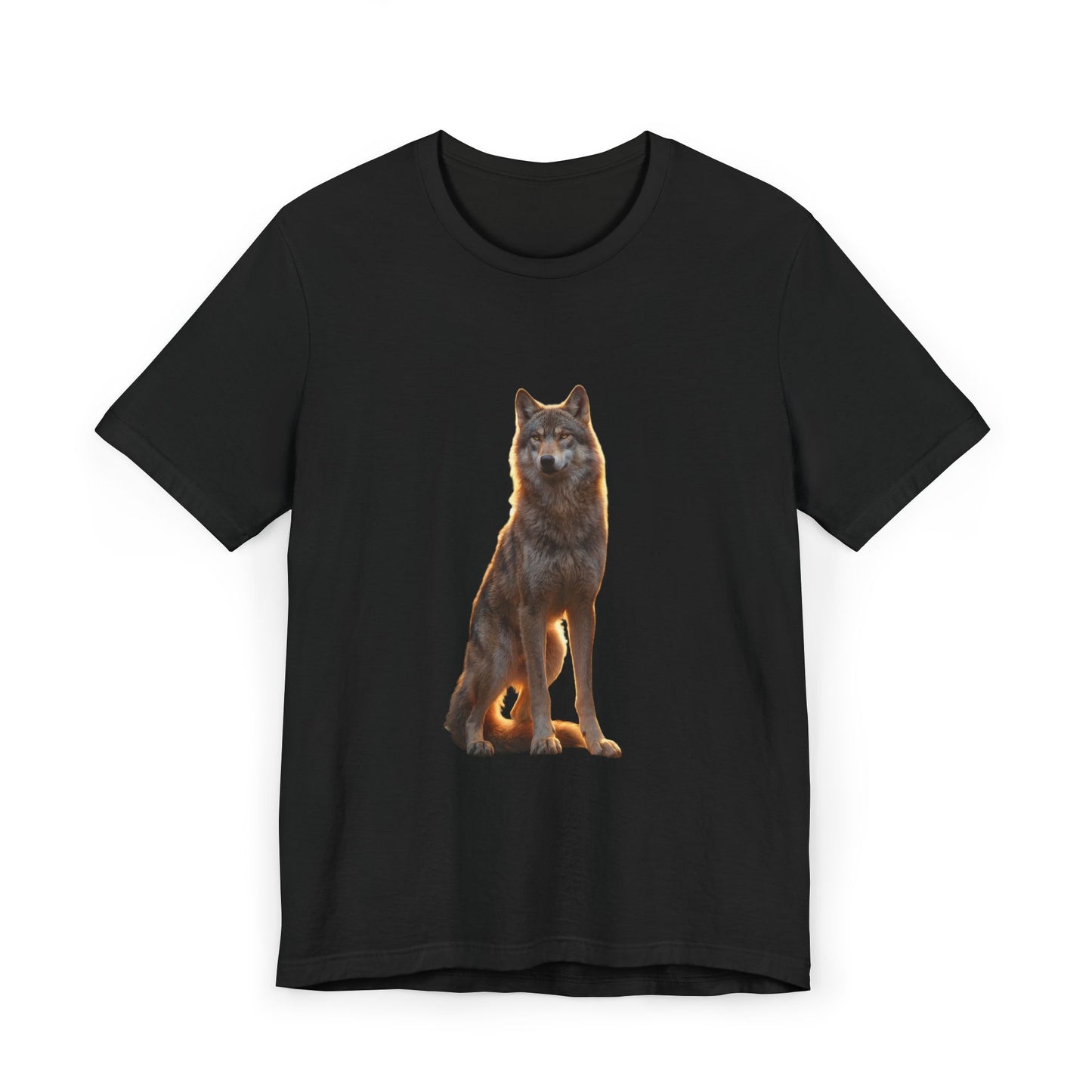 Sentinel Wolf Unisex Jersey T-Shirt – Golden Hour Guardian Portrait