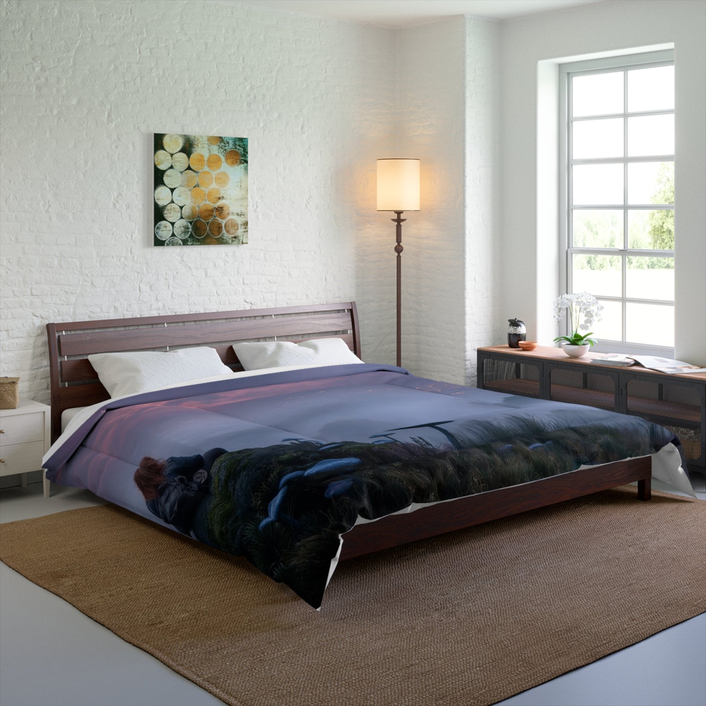 Moonlit Wanderer Comforter – Twilight Meadow with Glowing Mushrooms