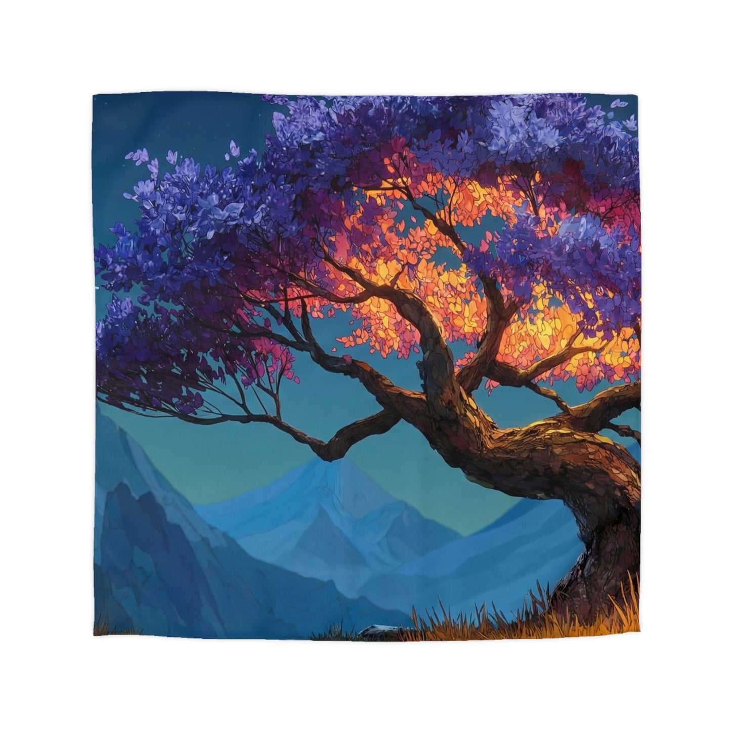 Celestial Tree Microfiber Duvet Cover – Twilight Bloom Sanctuary