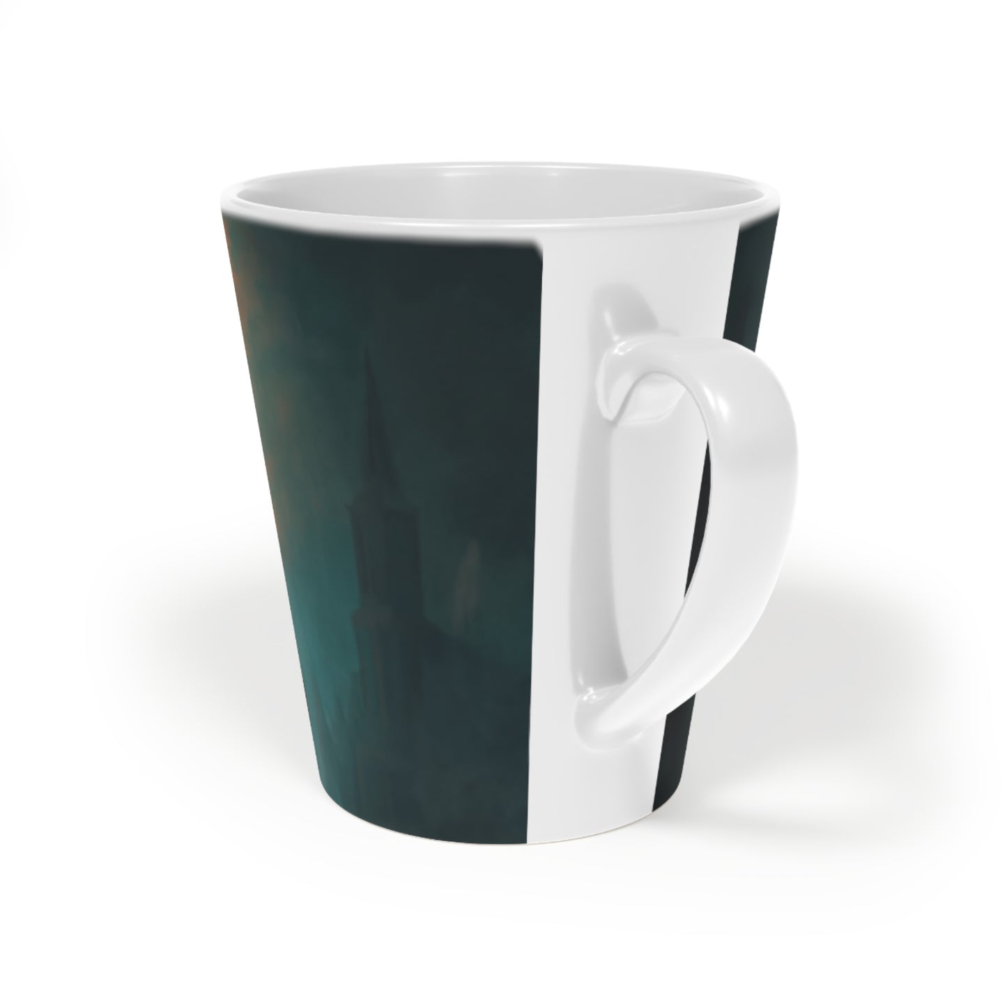 Sunlit Sentinel Latte Mug, 12oz – Dawn’s Radiant Armor Design