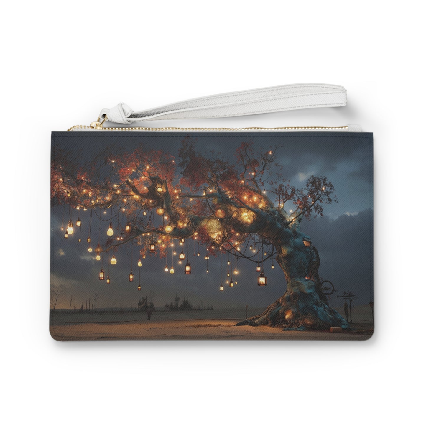 Luminescent Wisp Tree Clutch Bag – Desert Oasis in Midnight Blue