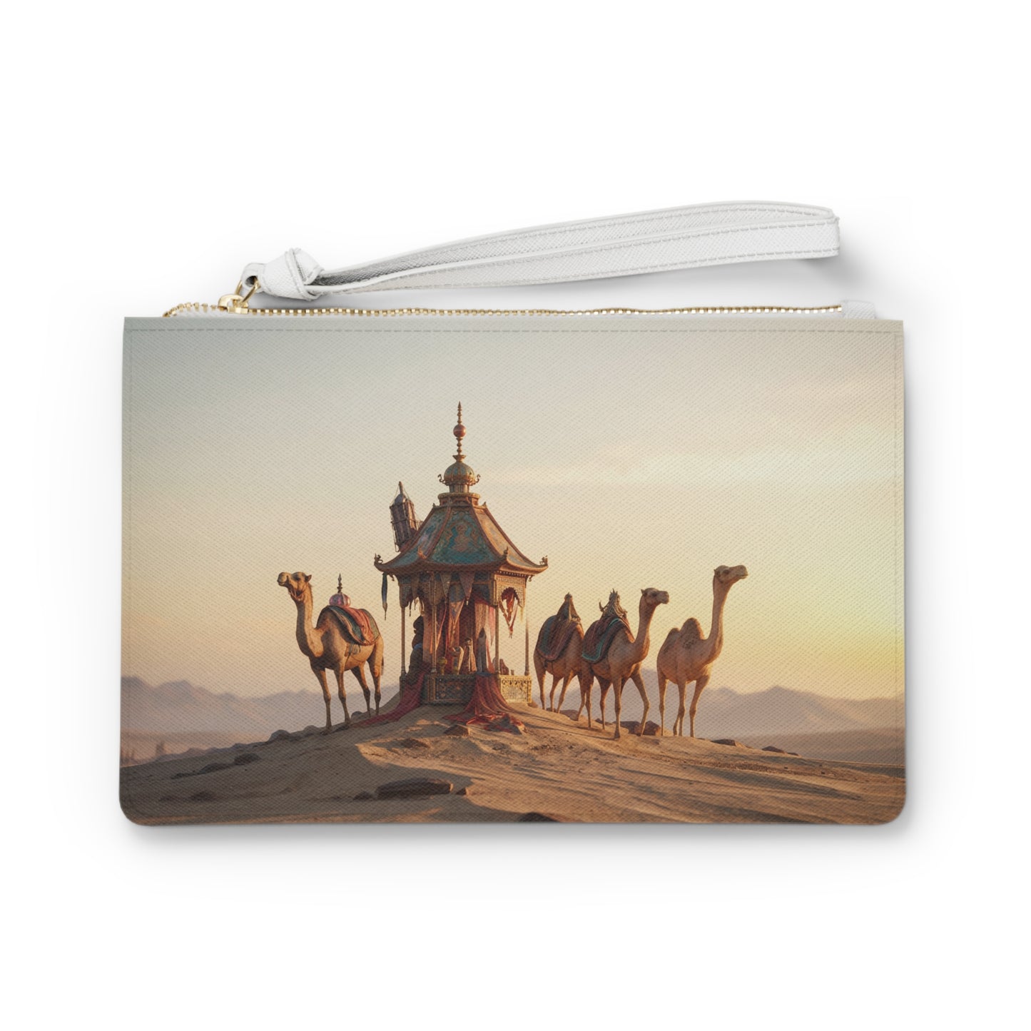 Desert Mirage Clutch Bag – Ornate Pavilion & Camels at Sunset