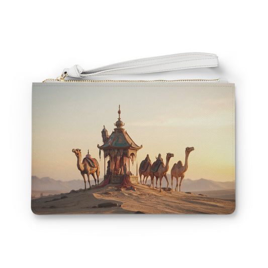 Desert Mirage Clutch Bag – Ornate Pavilion & Camels at Sunset