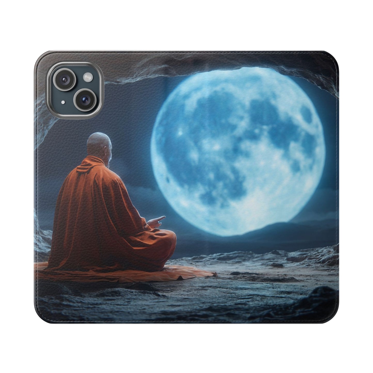 Lunar Meditation Flip Cases – Serene Monk Under Moonlight