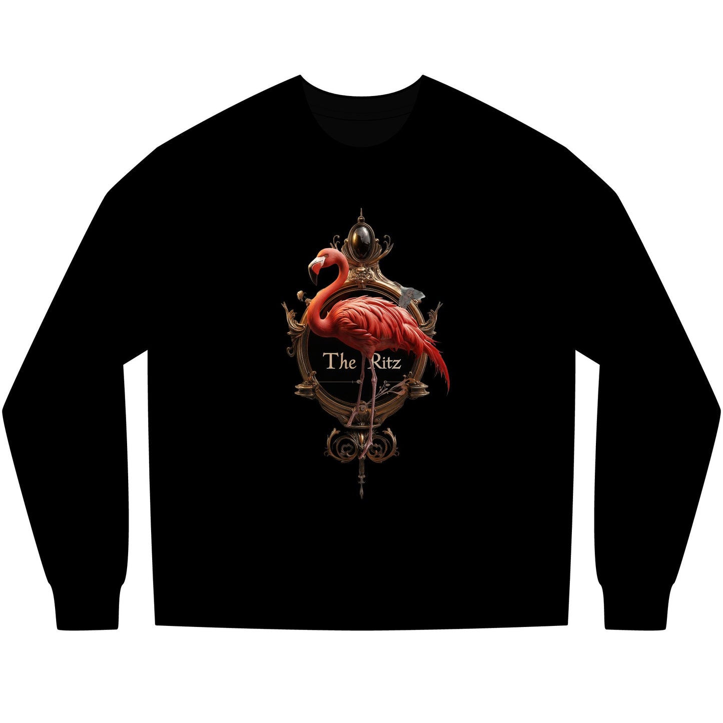 The Ritz Flamingo Sign – Gold Ornate Frame Long Sleeve Tee