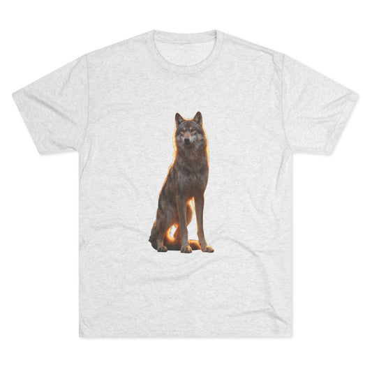 Solitary Wolf Unisex Tri-Blend Crew Tee – Golden Hour Sentinel Portrait