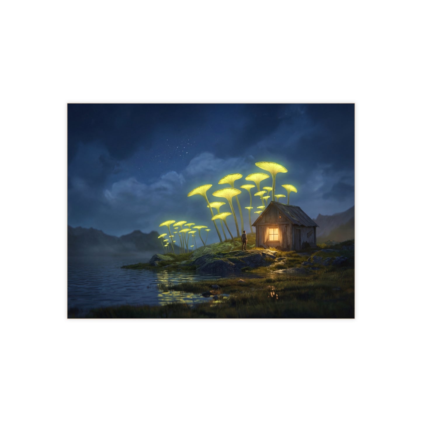 Luminescent Mushroom Cottage Tile – Night’s Quiet Guardian