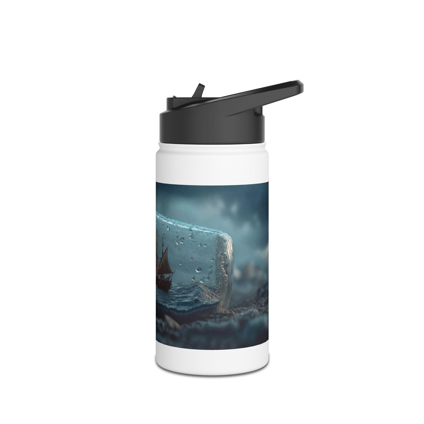Storm-Sailed Ship in Bottle Water Bottle – Pocket-Sized Tempest Adventure