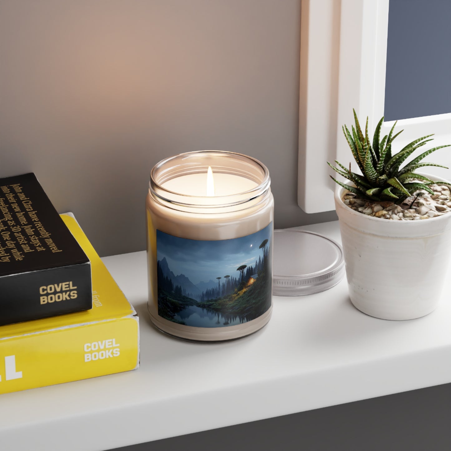 Mountain Lodge at Moonrise Scented Soy Candles with White Lid, 9oz – Warm Light in a Whispering Valley