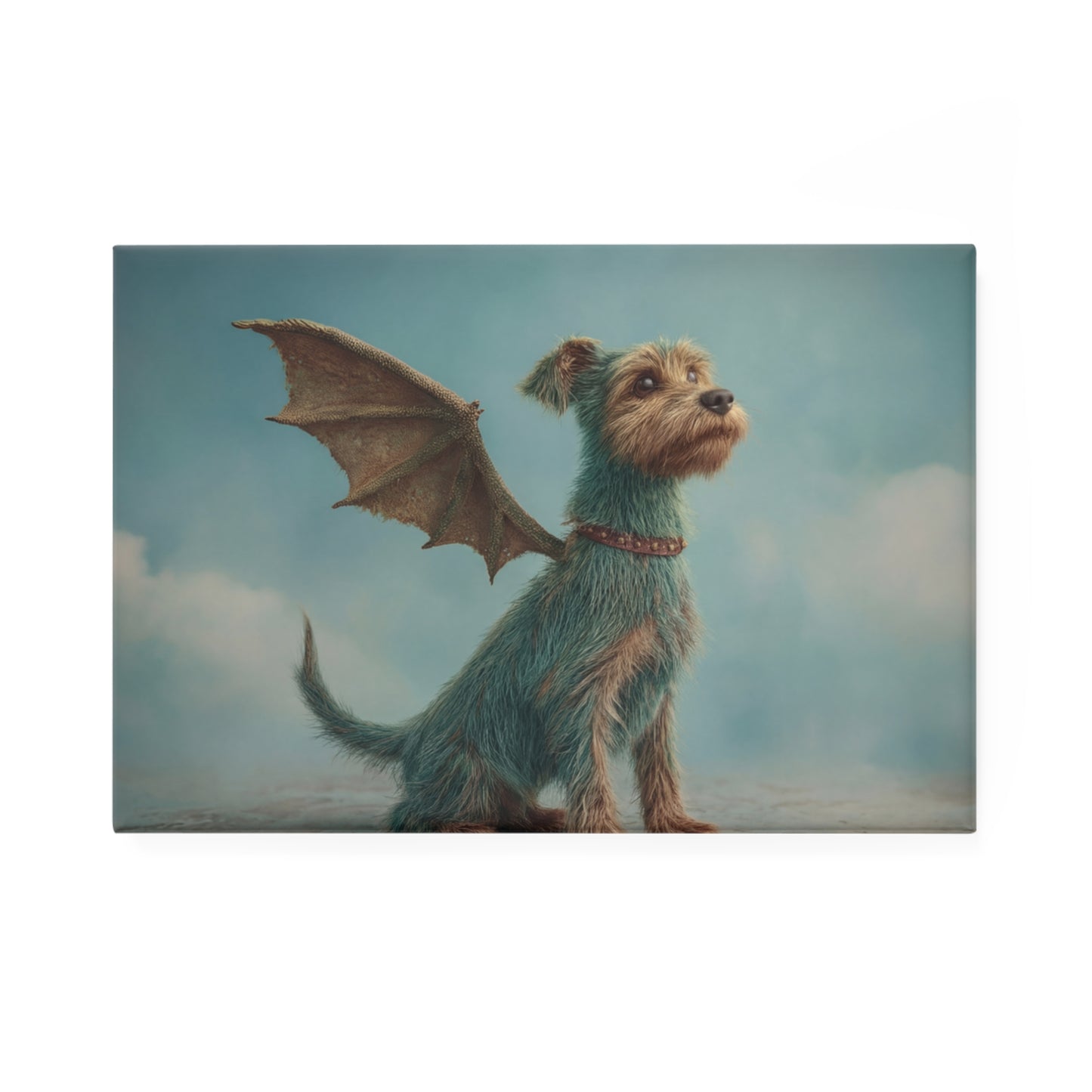 Dragon Dog Button Magnet, Rectangle (1 & 10 pcs) – Whimsical Skyward Gaze