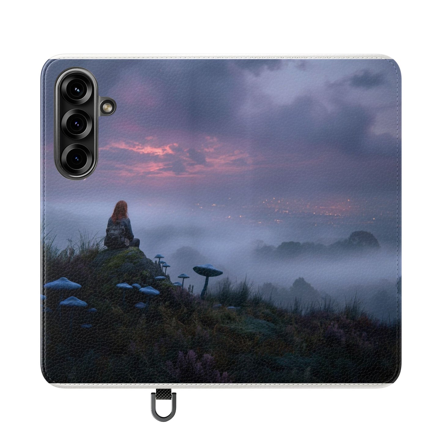 Misty Hilltop Flip Cases – Red-Haired Wanderer at Twilight