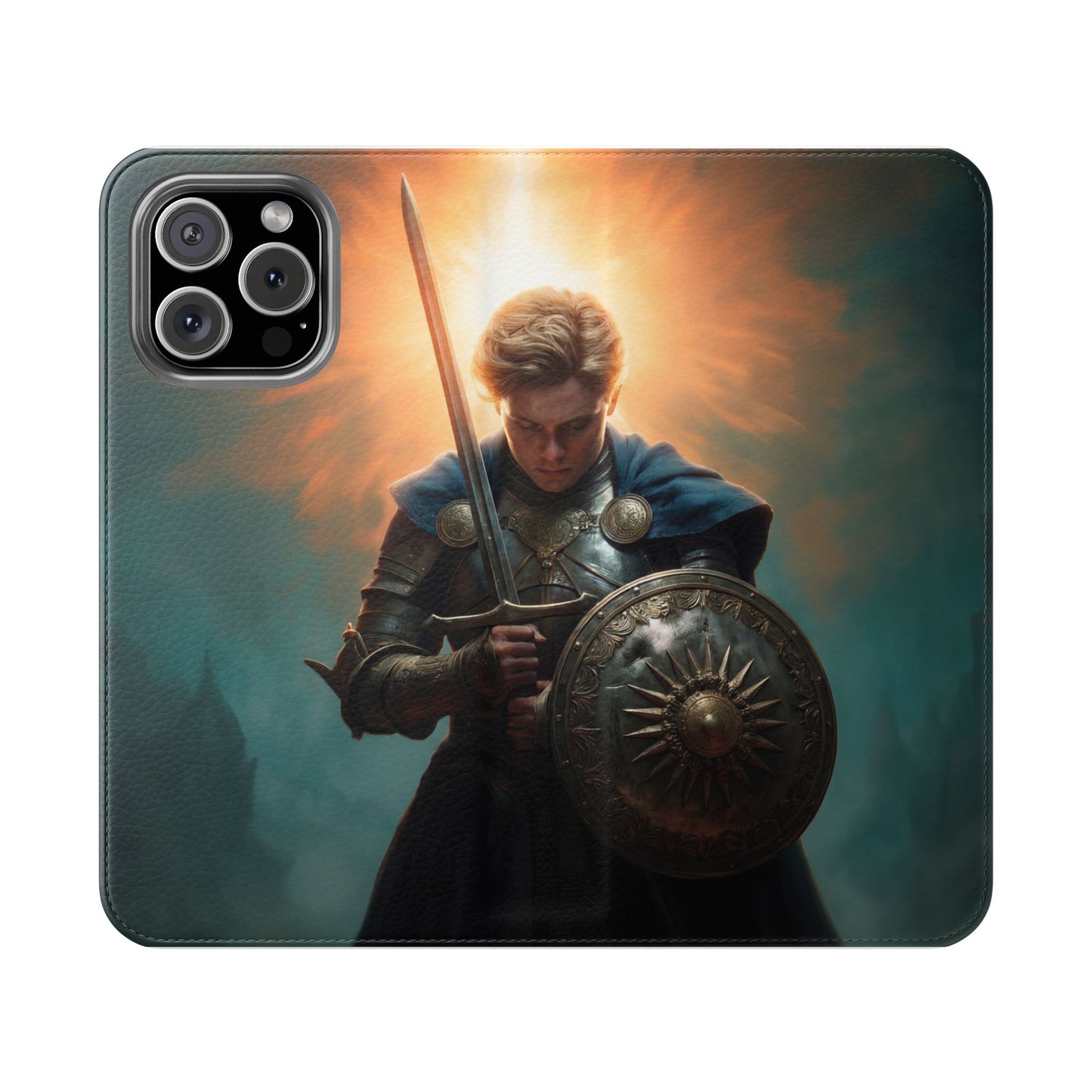 Dawn-Forged Knight Flip Cases – Radiant Armor Against Misty Skies