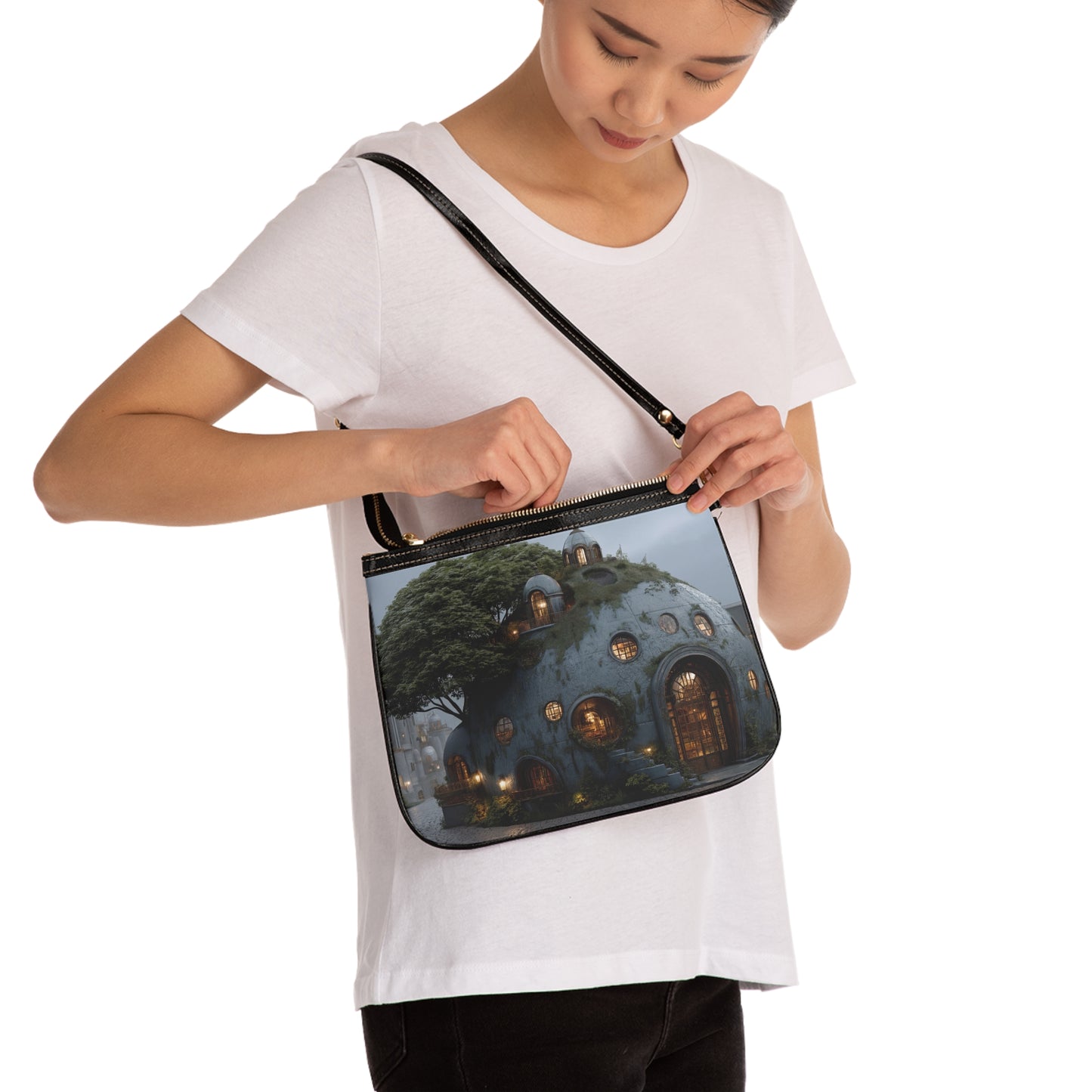 Treehouse Dome Small Shoulder Bag – Moss-Covered Twilight Haven
