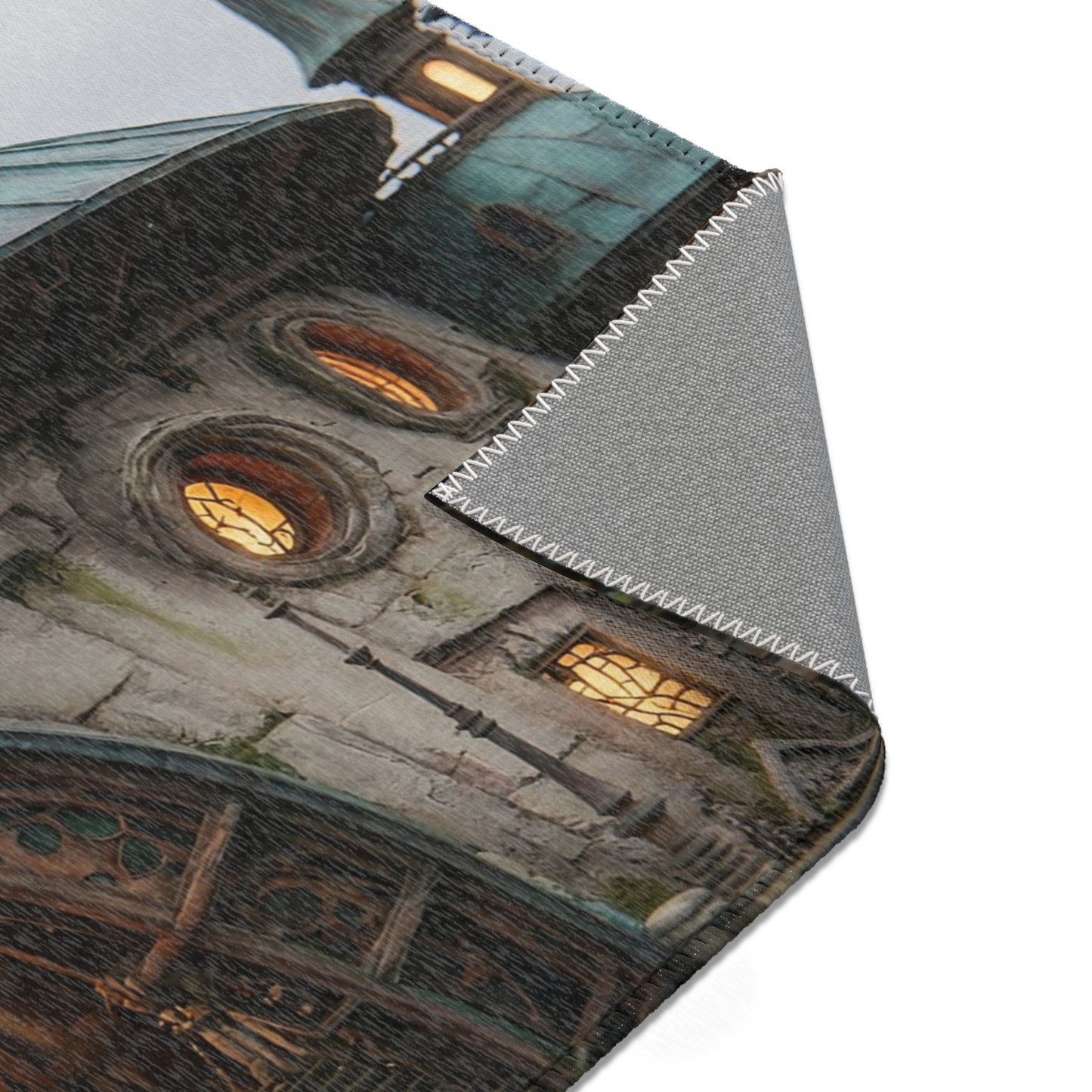 Clockwork Citadel Area Rugs – Twilight Keep with Glowing Windows