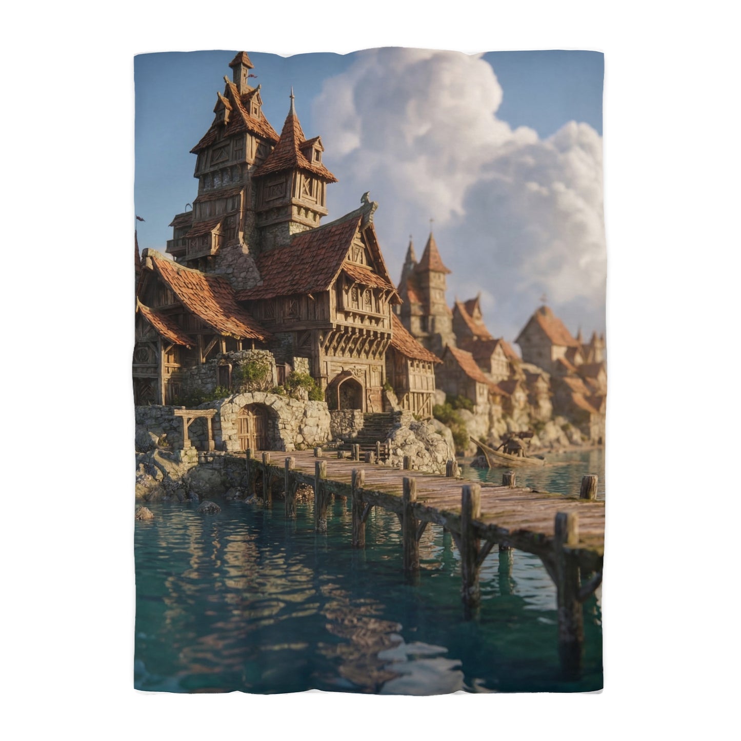 Seafarer’s Haven Microfiber Duvet Cover – Sunlit Harbor Dreamscape
