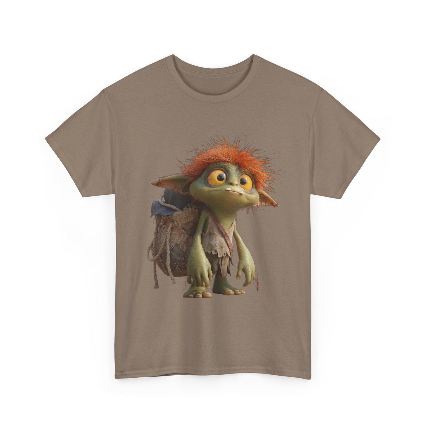 Mossy Gnome Unisex Heavy Cotton Tee – Rust-Haired Guardian with Satchel