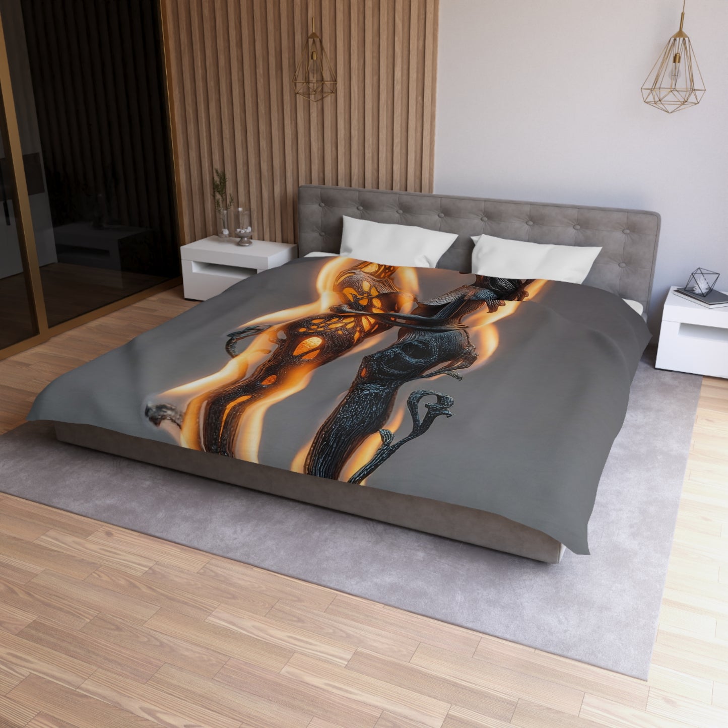 Flame-Woven Couple Microfiber Duvet Cover – Embers of Intimate Surrender