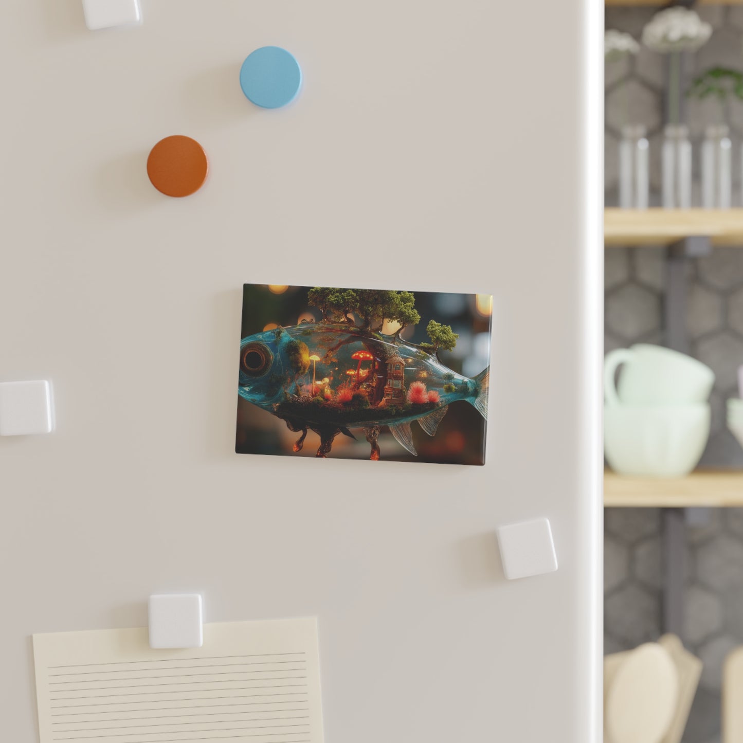 Enchanted Forest Fish Button Magnet, Rectangle (1 & 10 pcs) – Liquid Dreamscape Sanctuary