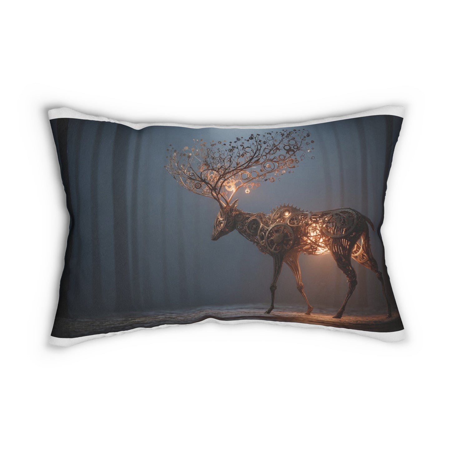 Clockwork Stag Spun Polyester Lumbar Pillow – Whispers of Steam-Powered Twilight