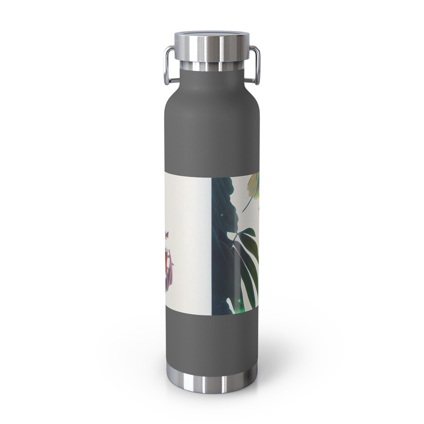 character design, double exposure shot, front profile of a beautiful tea faerie filled with a blooming amazonian jungle, happiness - Copper Vacuum Insulated Bottle, 22oz