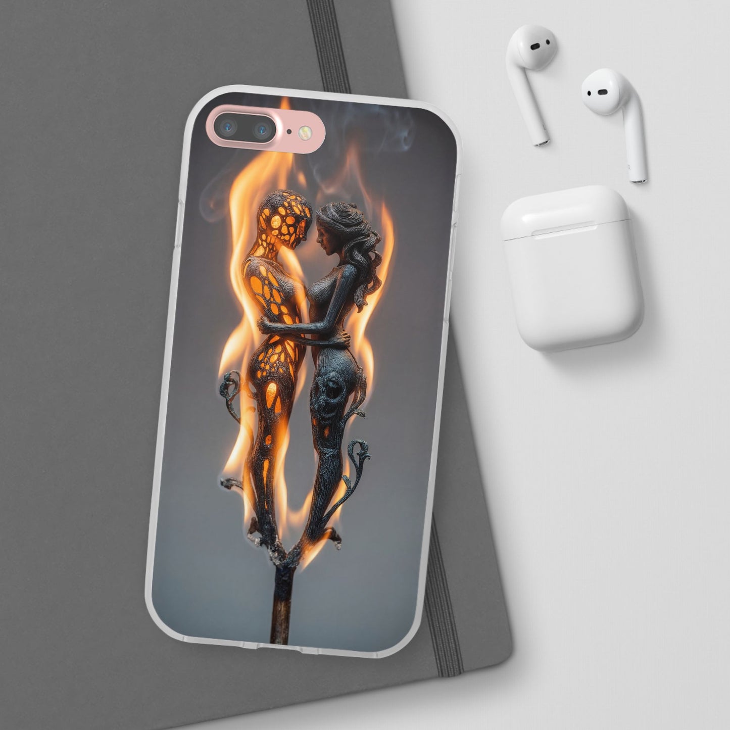 Flame-Embraced Lovers Flexi Cases – Intimate Glow Within the Fire