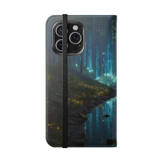 Bioluminescent Forest Flip Cases – Cyan Lightfall Stream Cover